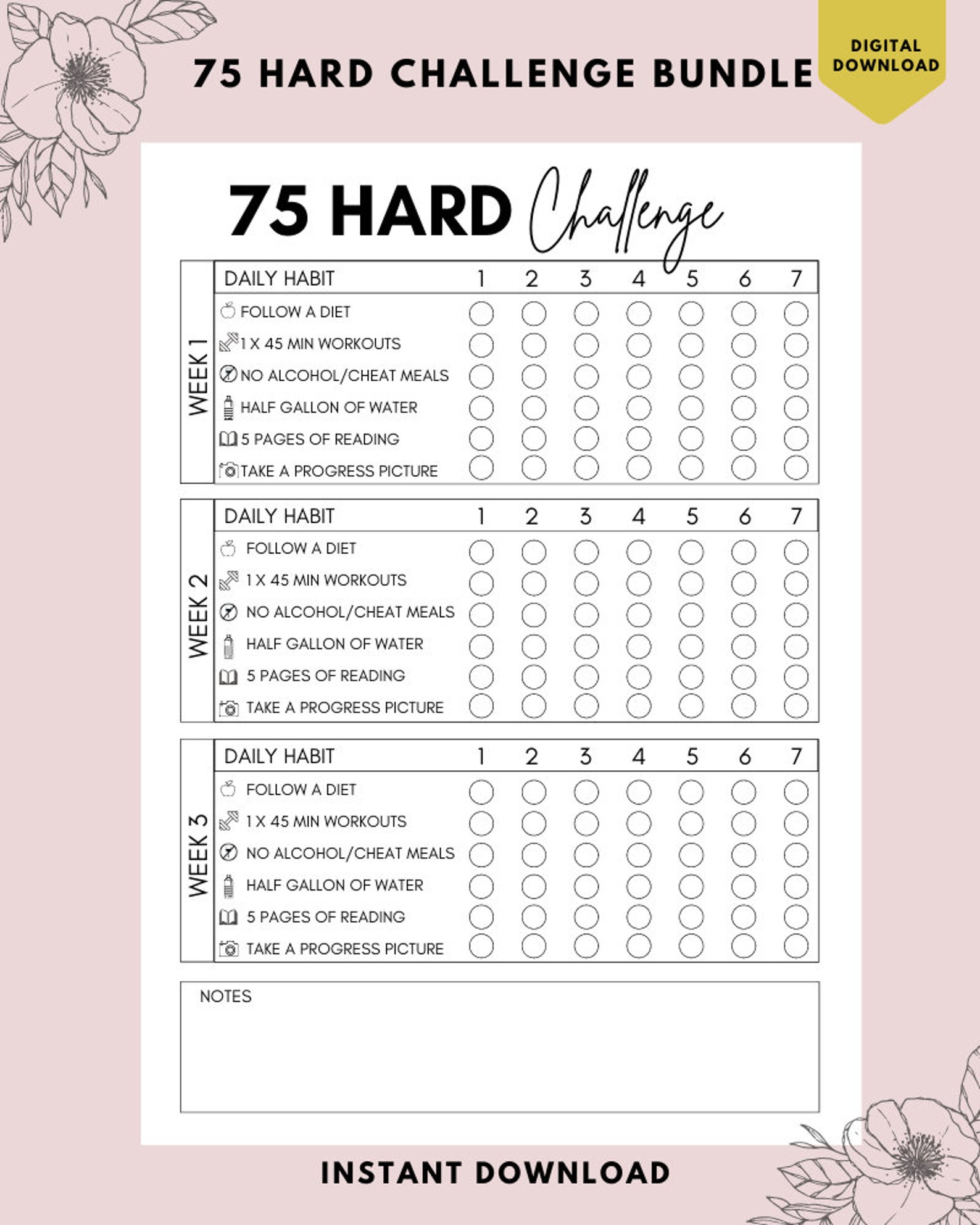 75 Hard Challenge Printable 75 Hard Challenge Printable