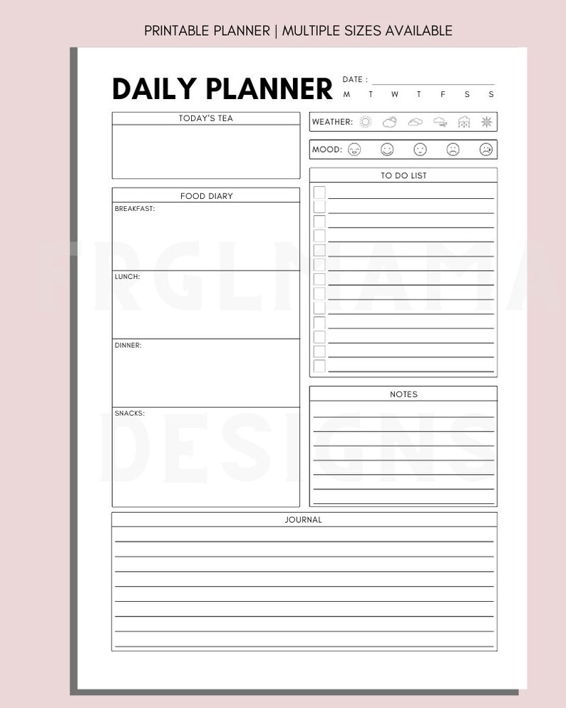 Undated Daily Planner Printable: A4 A5 Letter Sizes (PDF) - Etsy