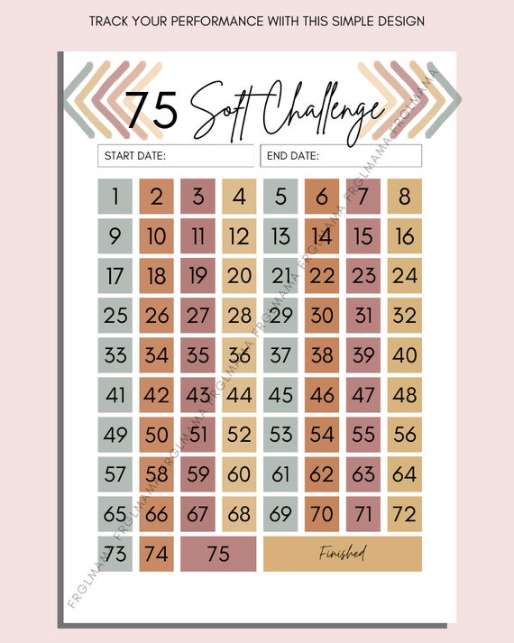 75 Soft Challenge Tracker, 75 Soft Challenge, 75 Day Challenge Printable,  Fitness Journal, Self Improvement, Weight Loss Challenge, PDF 