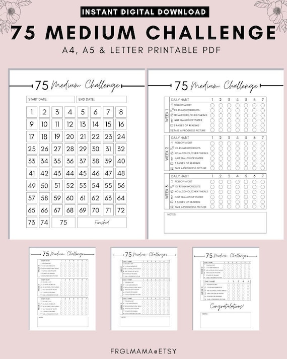 75 Soft Challenge Tracker, 75 Soft Challenge, 75 Day Challenge Printable,  Fitness Journal, Self Improvement, Weight Loss Challenge, PDF 