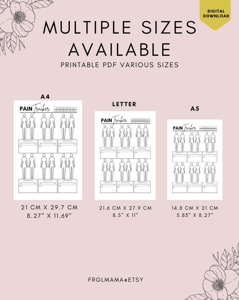 Printable Pain Tracker Chart Monthly Symptom Frequency &amp; - Etsy UK