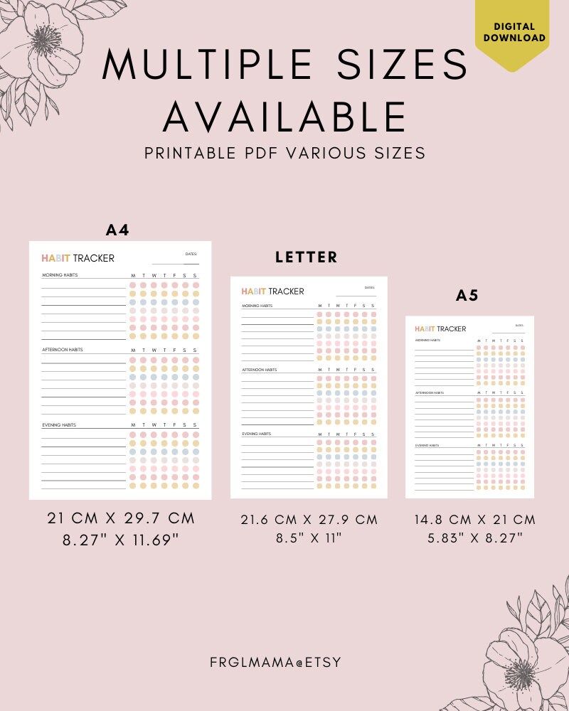 Daily Habit Tracker Printable: Routine Checklist (A4/A5/US Letter PDF ...