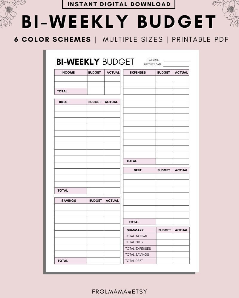 Free Printable Bi Weekly Budget Sheet Printable Form, Templates and