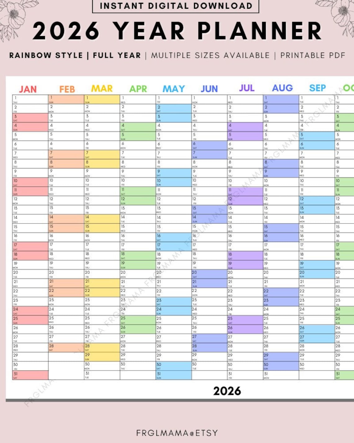 2026 Jahresplaner: Minimalistischer Kalender zum Ausdrucken (A3, A4, A5