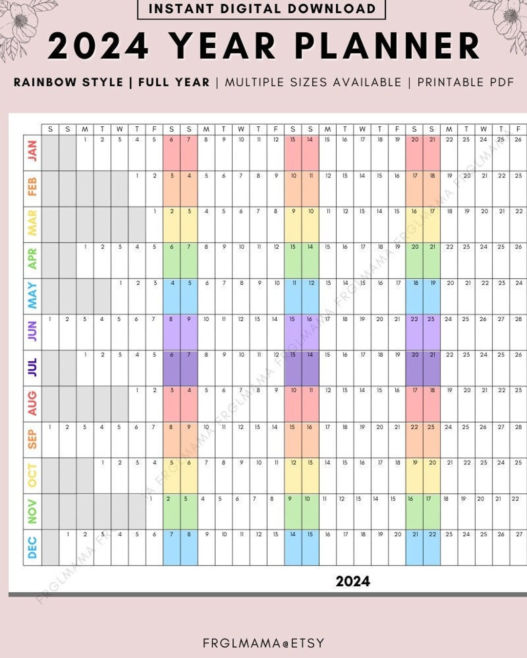 Camino Minimalista Calendario 2024 Calendario del año 2024 imprimible Planificador de pared - Etsy México