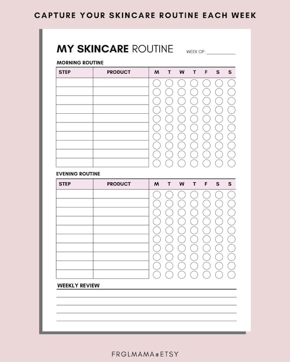 7 Day Skincare Tracker Skincare Routine Printable Self Care 