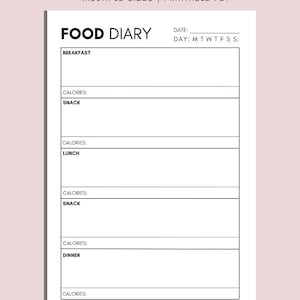 Daily Food Diary Printable, Minimalist Daily Calorie Tracker, A4 A5 ...