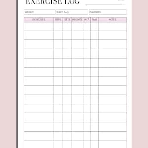 Exercise Log Printable, Gym Diary and Workout Log Book, Fitness Tracker ...