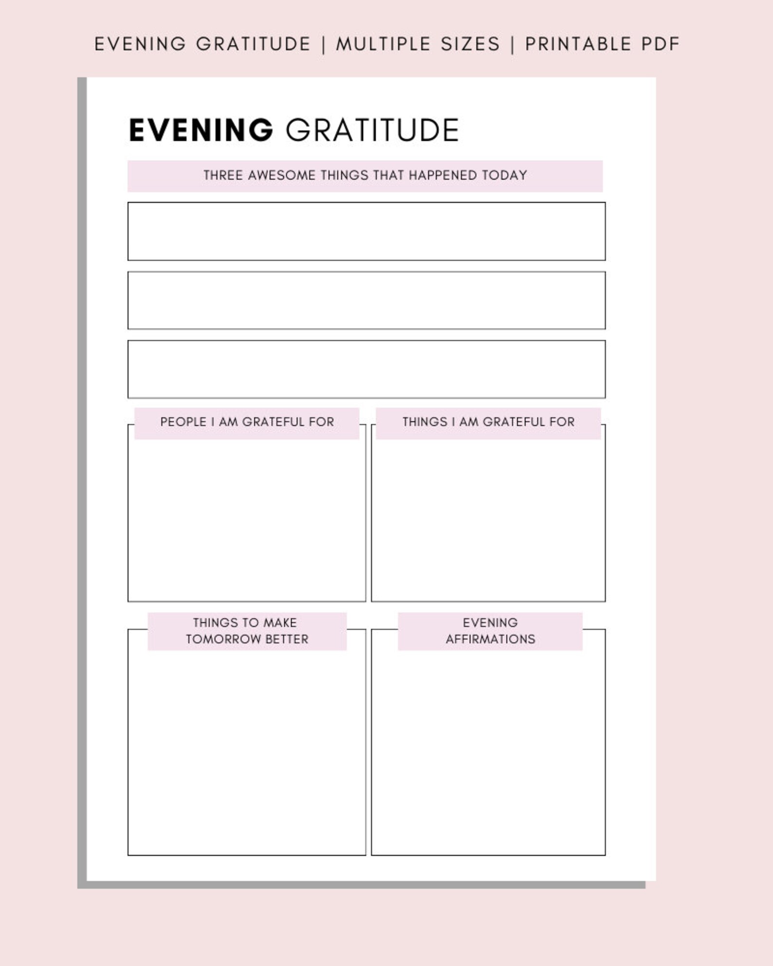 Daily Gratitude Journal Printable: Mindfulness Log (A4 A5 Letter) - Etsy