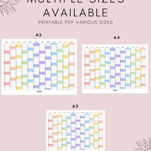 2024 Large Colour Wall Planner, Printable Year Planner, Rainbow Colours ...