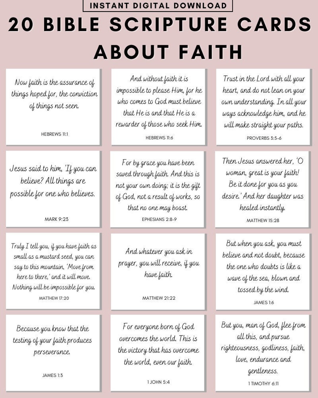 20 Encouraging Verse Cards About Faith, Printable, Scripture Cards ...