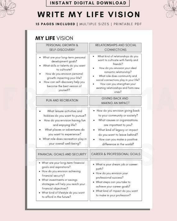 Life Vision Planner: Goal Setting, Dream Life (Digital Download)