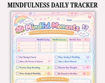 Achtsamkeit täglichen Tracker Printable | Einfacher Self Care Planer PDF | Mindful Eating, Übung & Habit Tracker