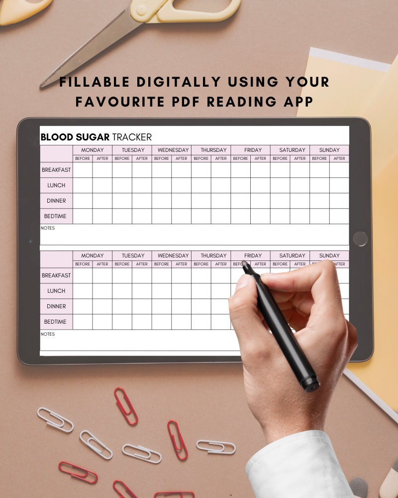 Blood Sugar Log Printable, Blood Sugar Tracker Printable, Blood Glucose ...