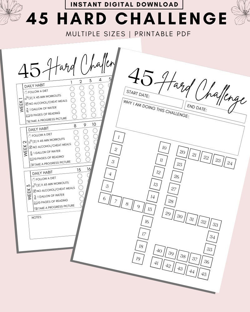 45 Hard Challenge Tracker Bundle Modified Challenge Tracker Fitness Journal Self Improvement Weight Loss Challenge PDF Etsy