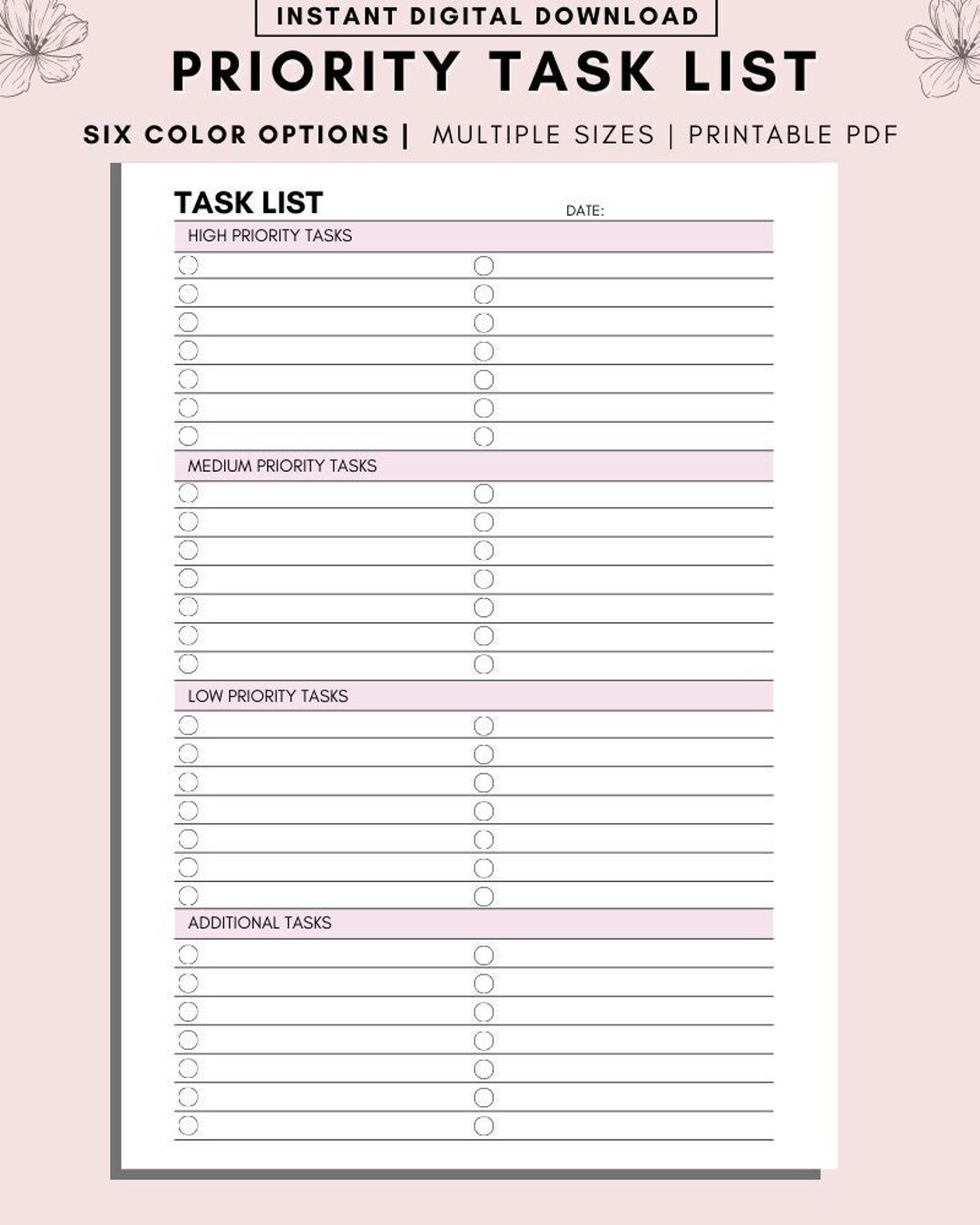 Blank Priority Task List Printable, Blank List Printable, Task List ...
