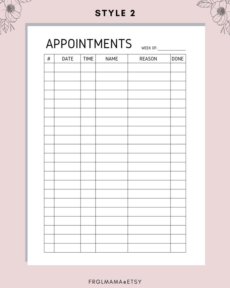 Appointment Tracker Printable Appointment Reminder Meeting - Etsy