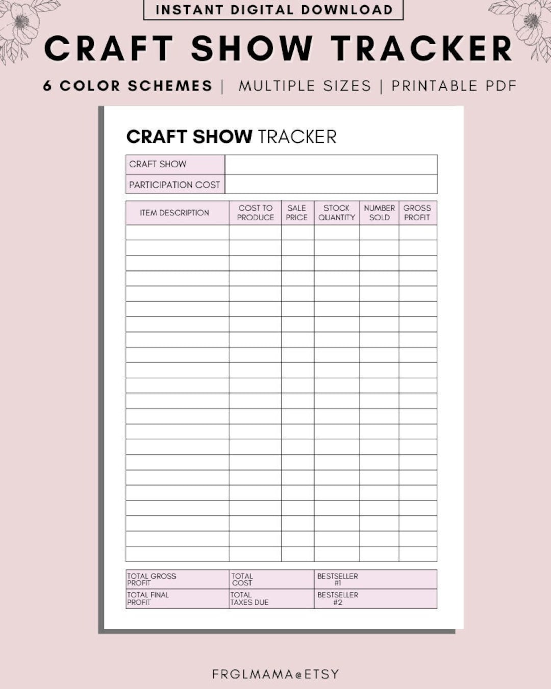 Craft Show Tracker Printable, Craft Fair Planners, Business Forms ...