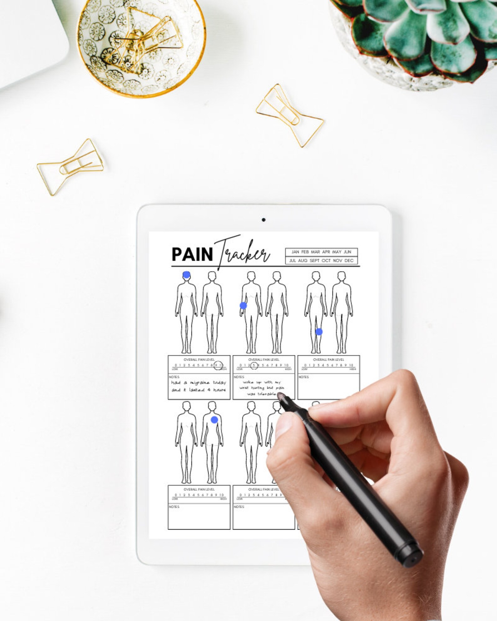 Printable Pain Tracker, Chart Monthly Symptom Frequency & Severity ...