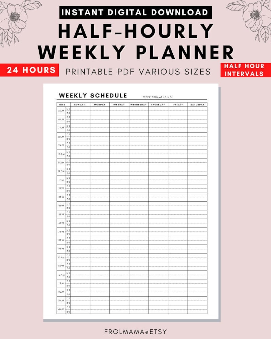 Undated Daily NO.04 Half Hourly Planner Insert