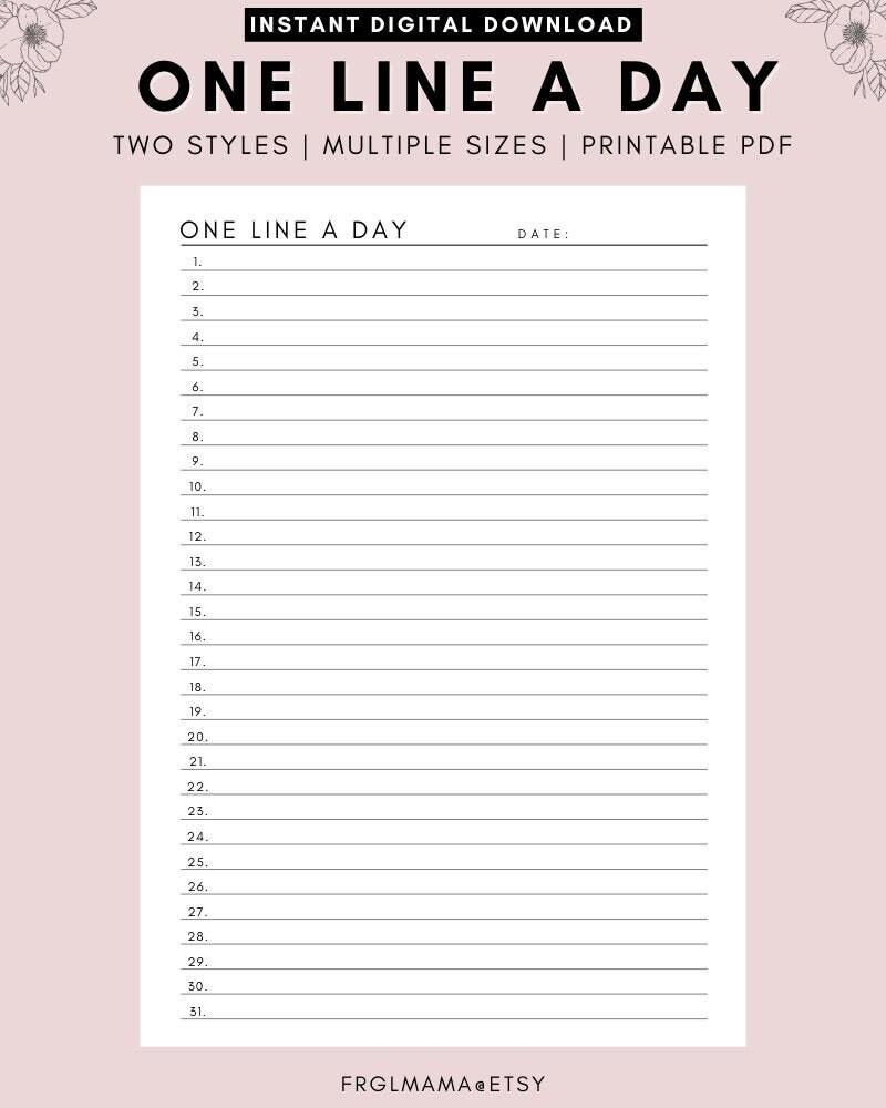Minimalist One Line A Day Printable Journal Daily Affirmation - Etsy UK