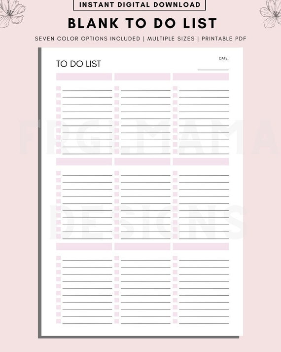 BLANK to Do List Printable, Daily to Do List Planner Page, Brain