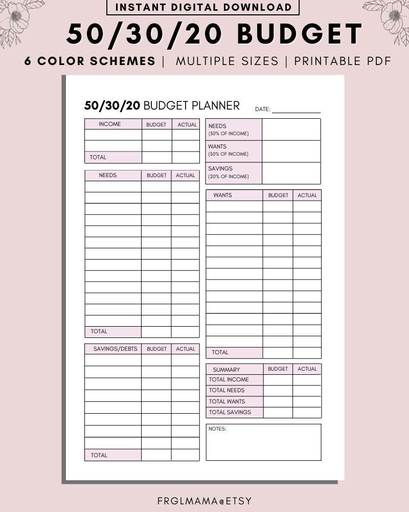 Buy 50/30/20 Budget Overview Template Printable, Monthly Budget Planner  50/30/20 Rule, Income & Expense Money Management Worksheet, Cash Flow  Online in India 