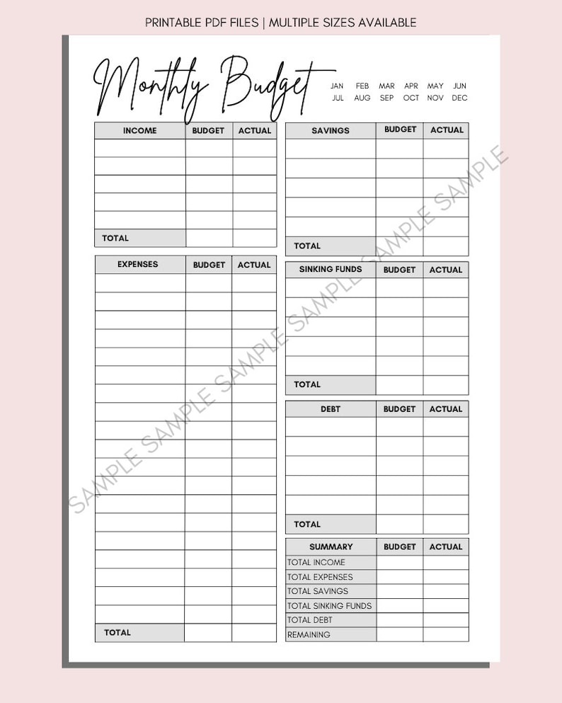 Monthly Budget Printable: A4 A5 Letter Sizes (PDF) - Etsy