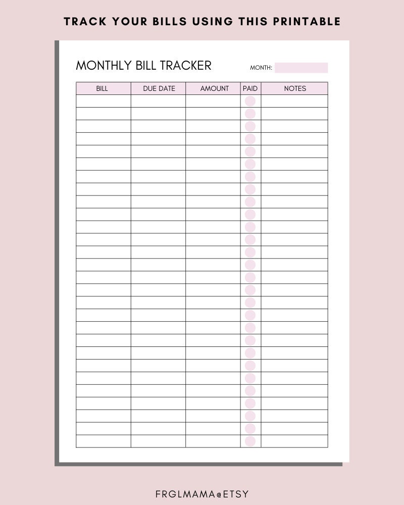 Monthly Bill Tracker,Bill Tracker,Month Bills,Bill Planner,Bill Organizer,Spending  Tracker,Printable Bill Plan,Bill Payments Log,Weekly Budget Planner,Spending  Tracker 22175887 Vector Art at Vecteezy