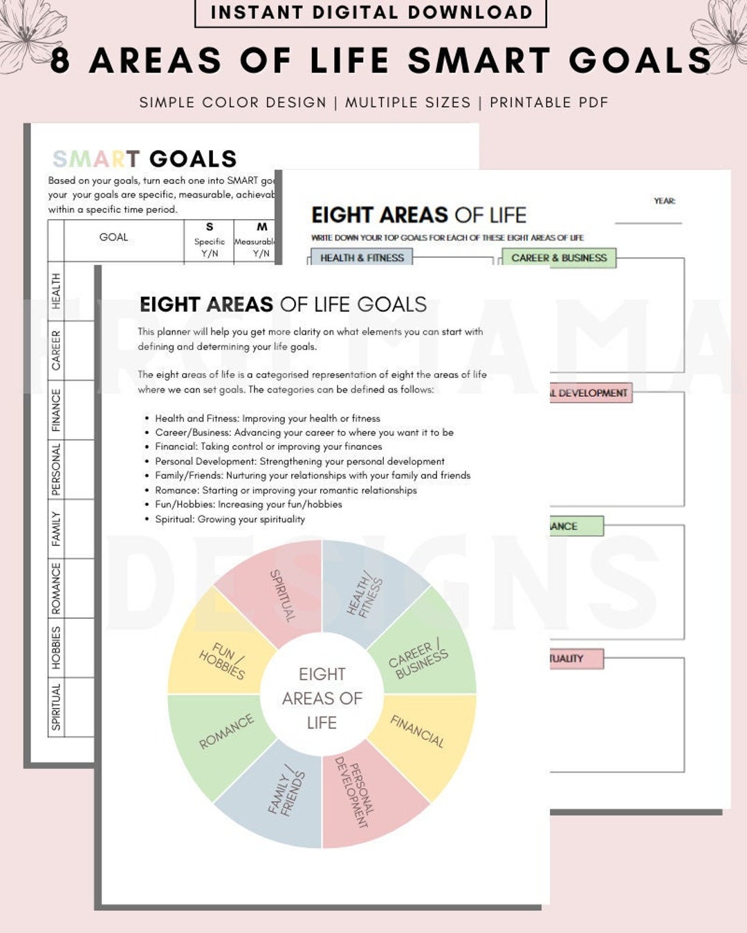 8 Areas of Life Planner Printable, SMART Goals, Life Goals Planner ...