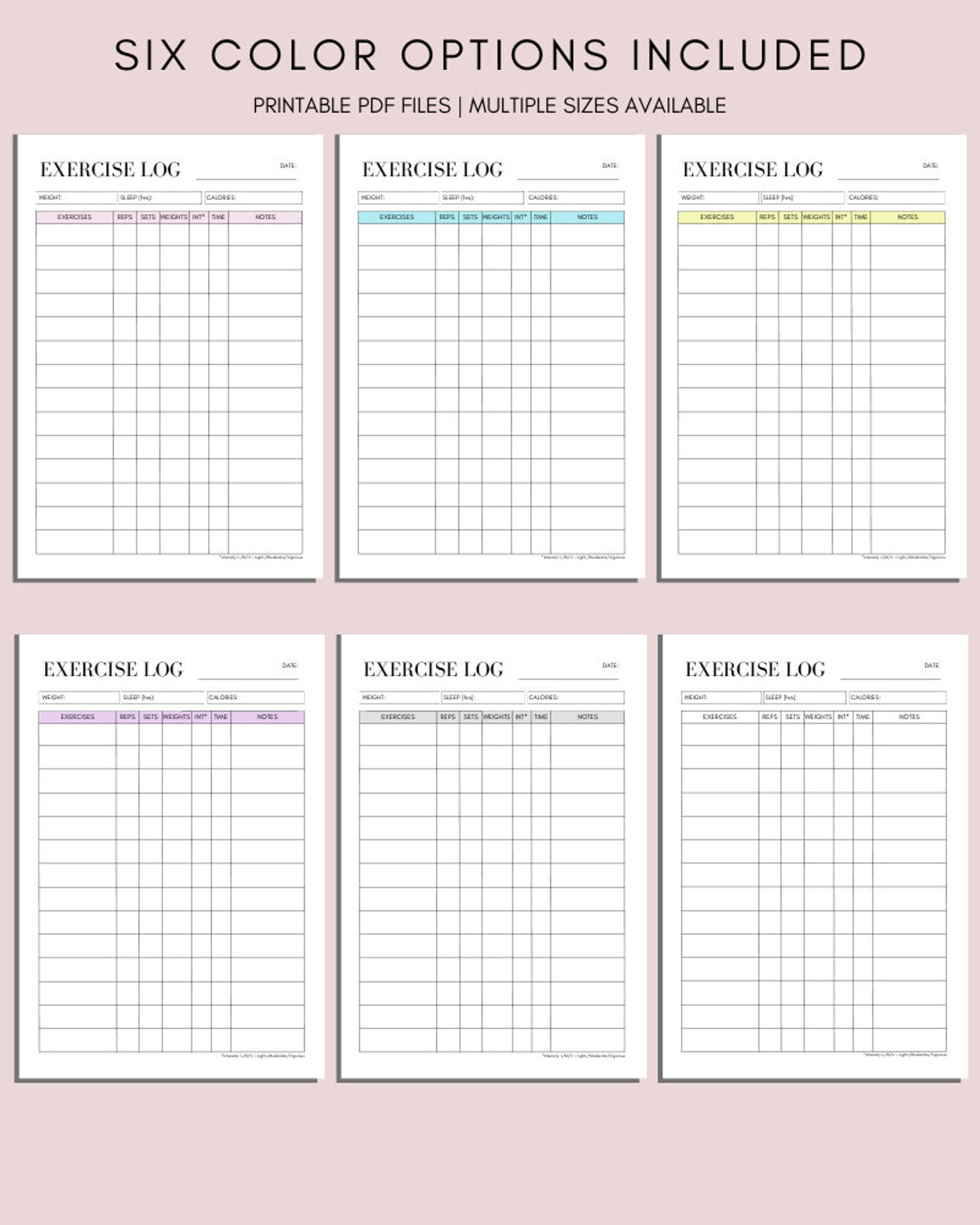 Exercise Log Printable: Gym Workout Diary, Fitness Tracker (PDF) - Etsy
