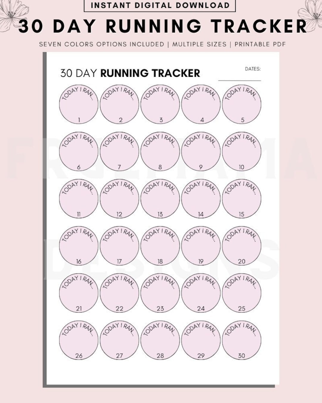 30 Day Running Challenge, Monthly Running Log Printable Template, 30 ...