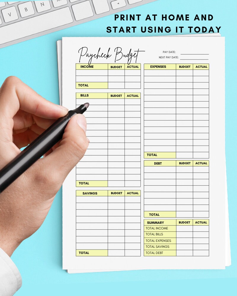Paycheck Budget Overview Template Printable Paycheck Budget | Etsy