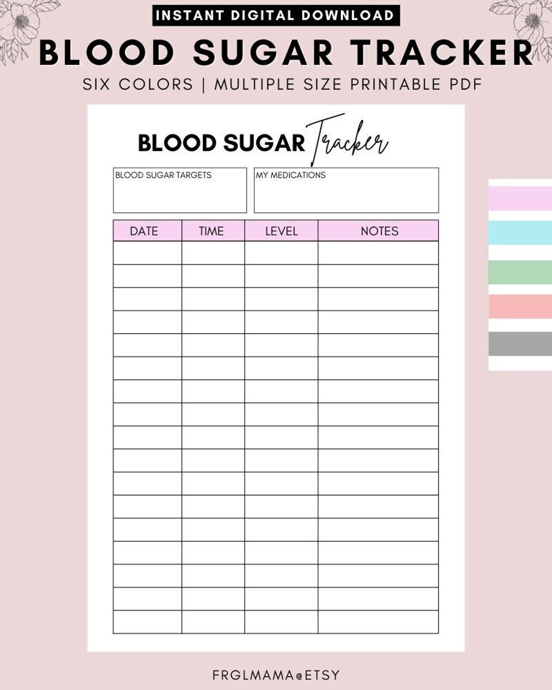 blood sugar log printable - blood sugar reading tracker