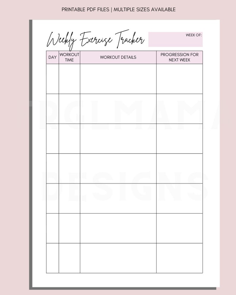 Exercise Weekly Timer Weekly Exercise Tracker Printable: Workout Planner (digital Download ...