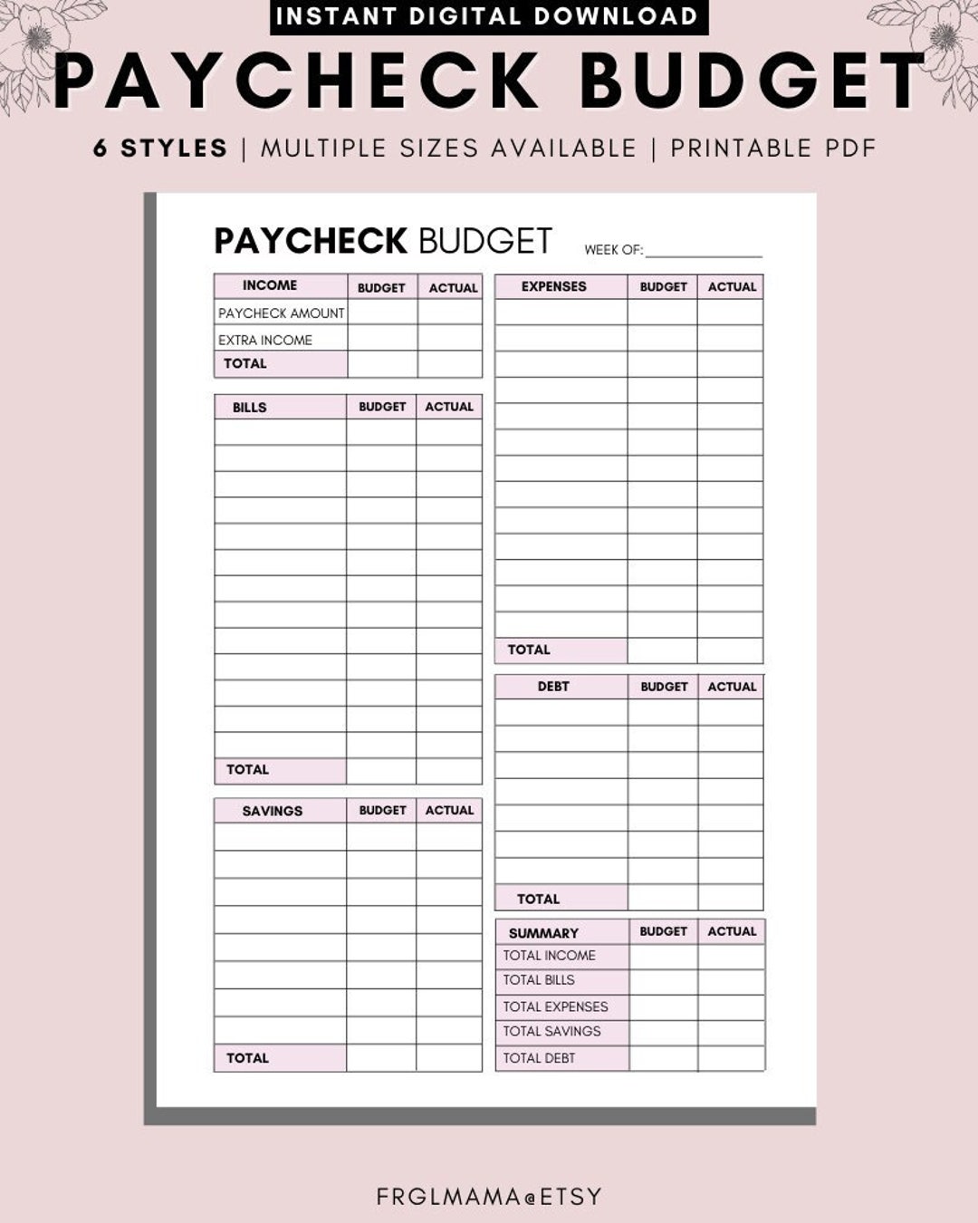 WEEKLY Budget Overview Template Printable, Paycheck Budget Printable, Budget Binder, Budget Planner, Budget Template A4 A5 Letter PDF - Etsy