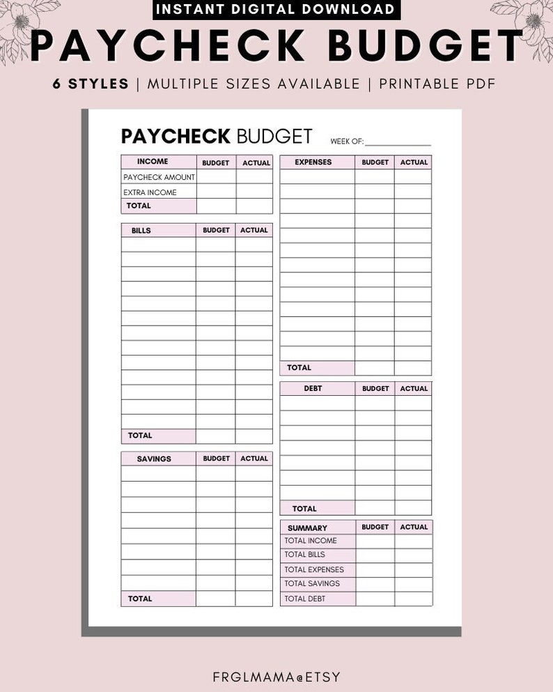 WEEKLY Budget Overview Template Printable, Paycheck Budget Printable, Budget Binder, Budget Planner,  Budget Template  A4 A5 Letter PDF 