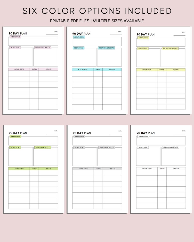 90 Day Plan Template, 90 Day Printable Planner, Countdown Calendar, Fitness  Journal, Self Improvement, Weight Loss Challenge - Etsy