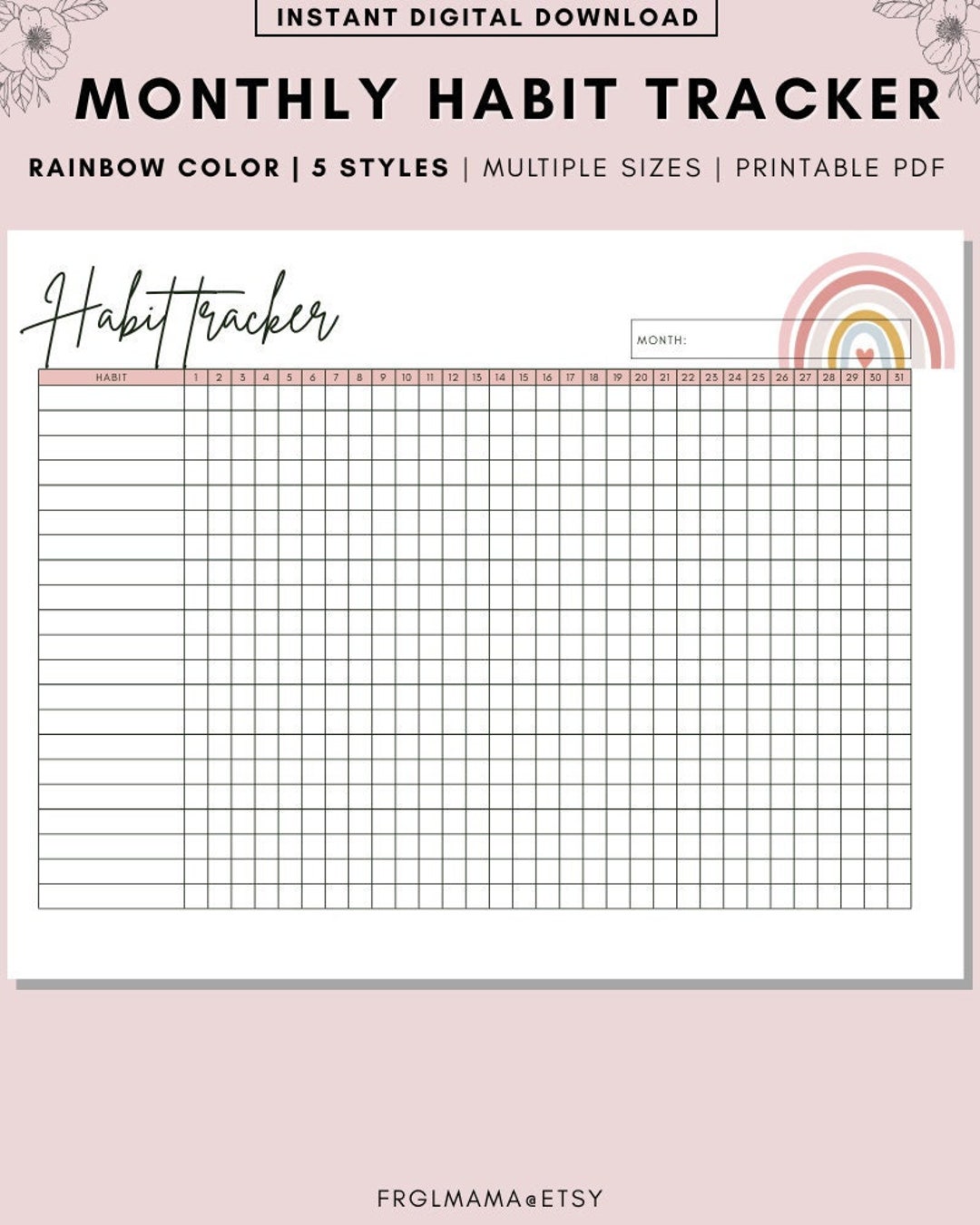 Rainbow Monthly Habit Tracker Printable: A4 Letter (digital Download ...