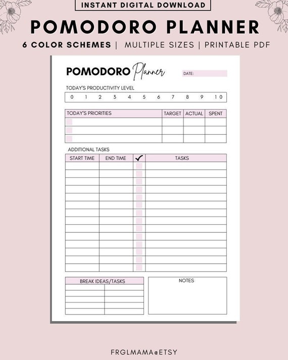 printable-pomodoro-planner-pomodoro-timer-productivity-etsy-ireland