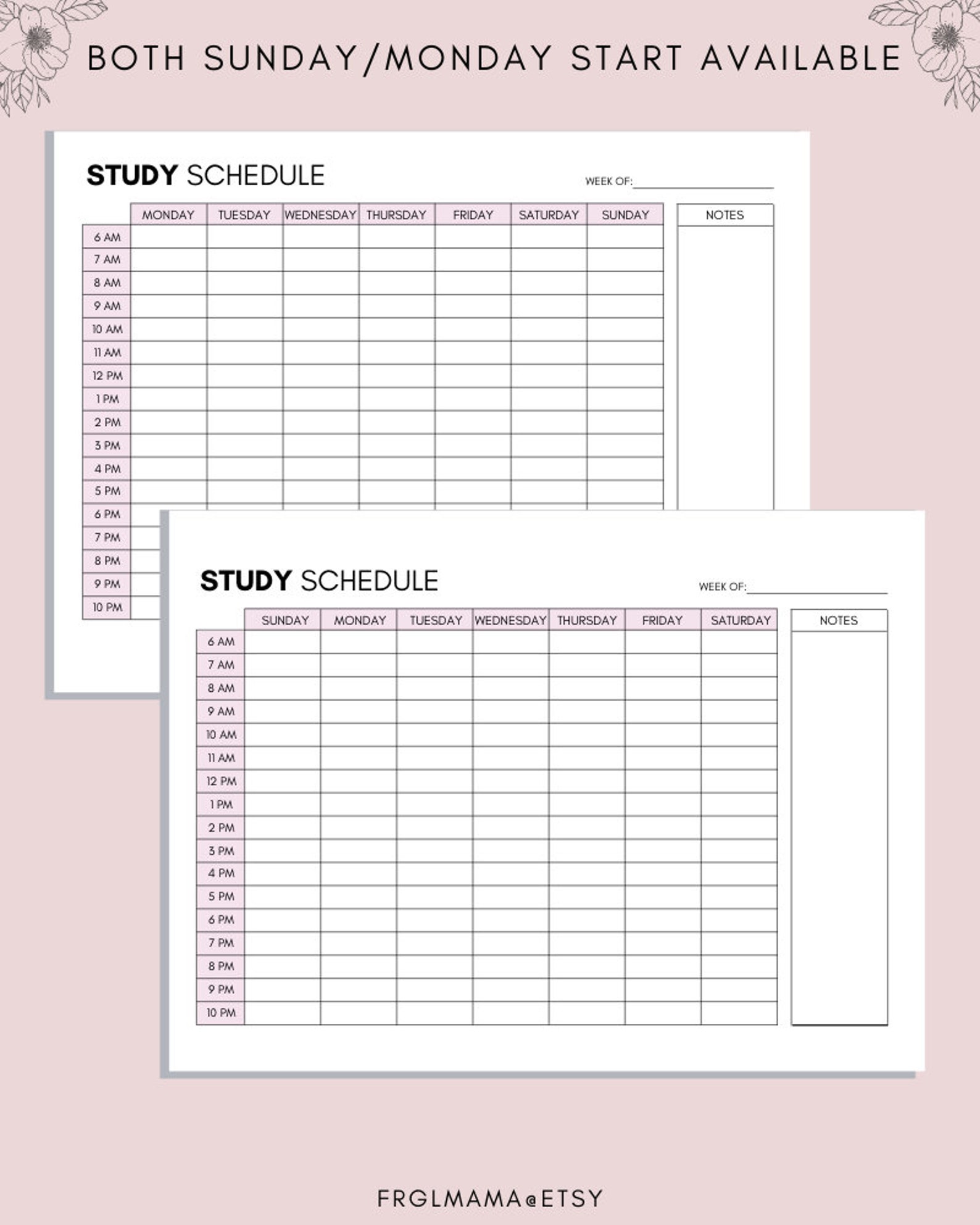 Minimalist Revision Timetable Printable Set Hourly Agenda - Etsy