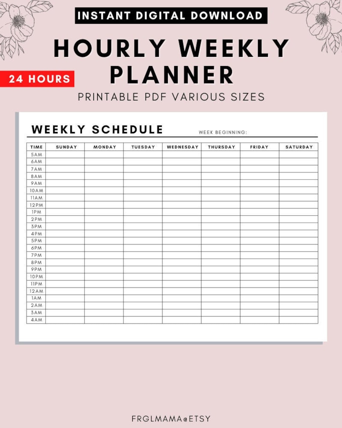 Hourly Weekly Planner Printable Weekly Schedule Daily to Do - Etsy