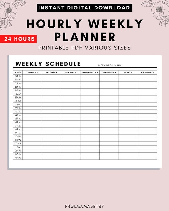 Weekly Planner Printable Template 2023 - 2024, Personal Planner Hourly  Schedule, Hourly Planner, Work Planner, Week Agenda