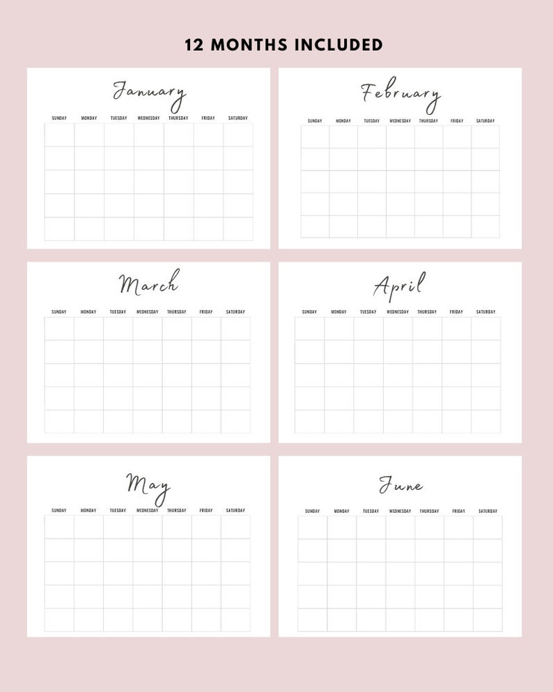 Printable Monthly Calendar Landscape Printable Calendar Year - Etsy