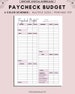 Paycheck Budget Overview Template Printable, Paycheck Budget Printable, Budget Binder, Budget Planner,  Budget Template  A4 A5 Letter PDF 