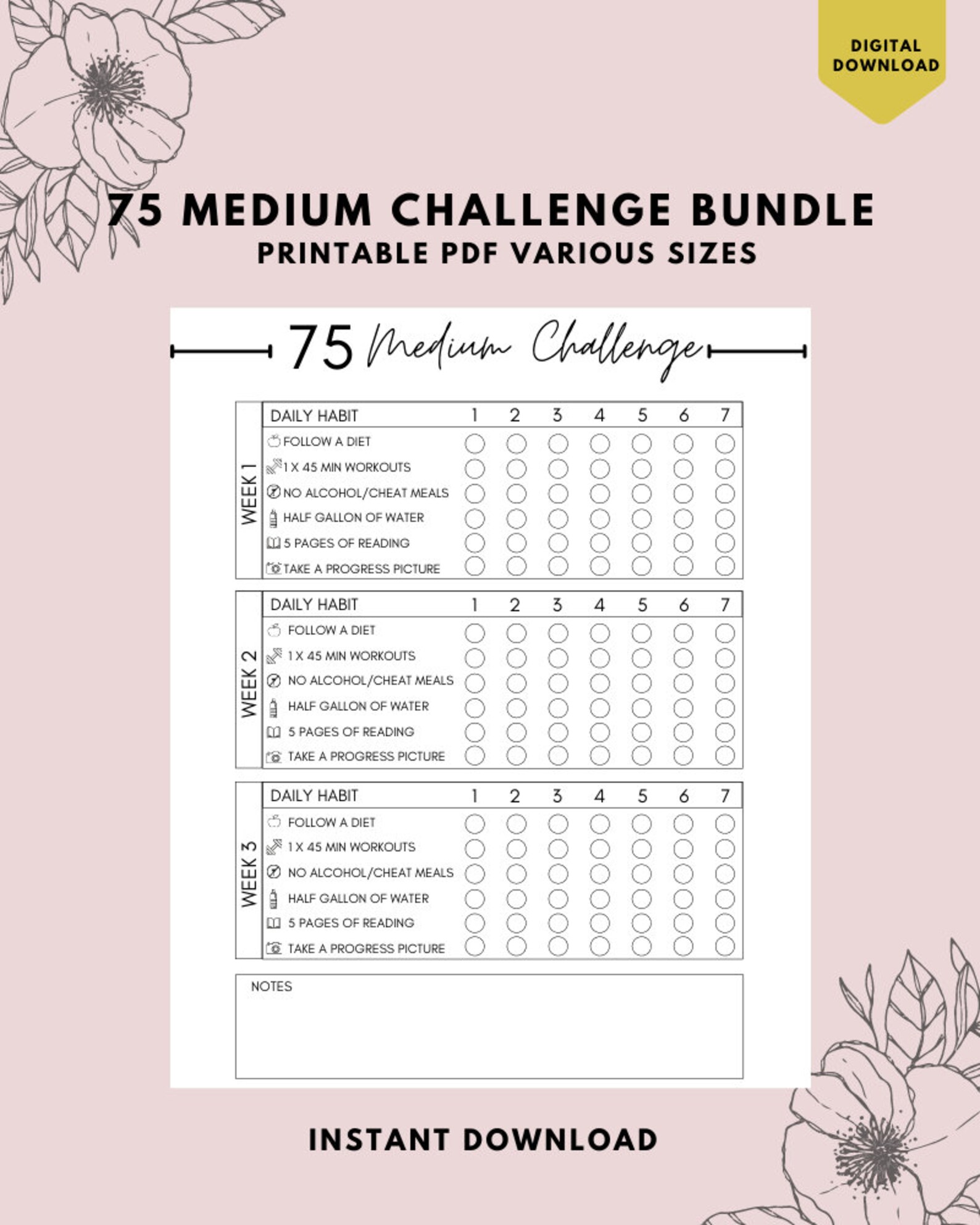 75 Medium Challenge Checklist Printable
