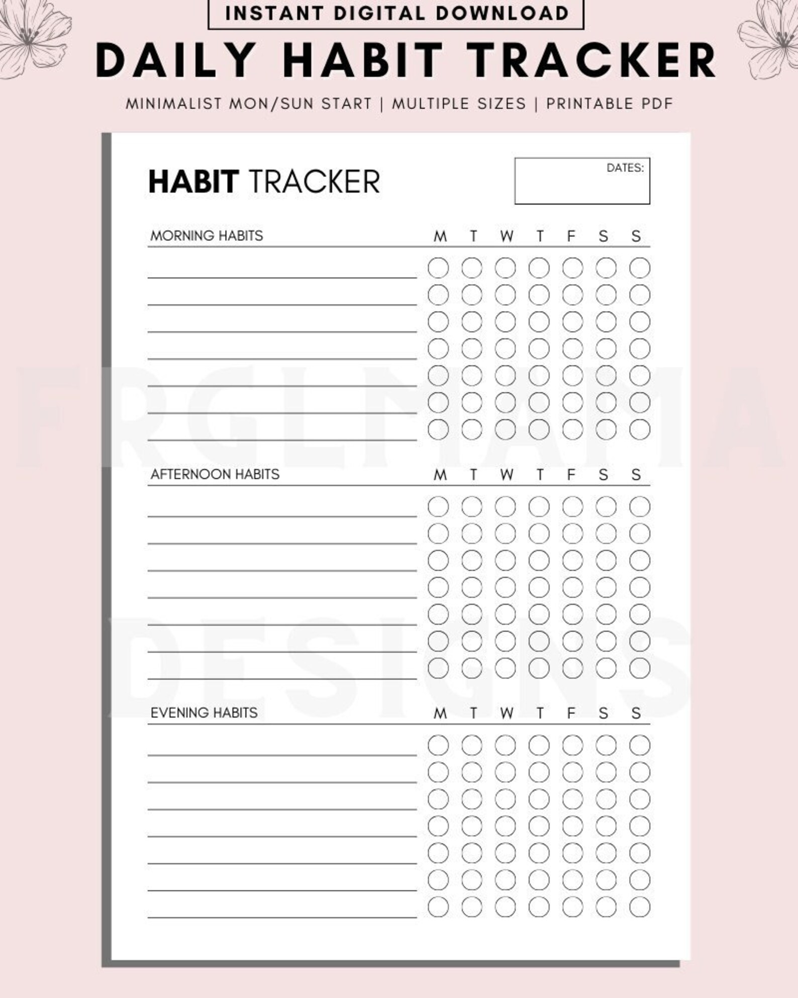 Daily Habit Tracker Printable: Routine Checklist (A4/A5/US Letter PDF ...