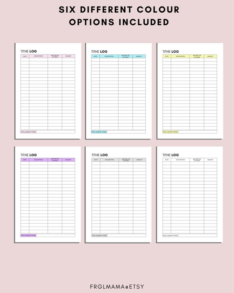 Printable Tithe Record, One Page Giving Log, Financial Donation Record ...