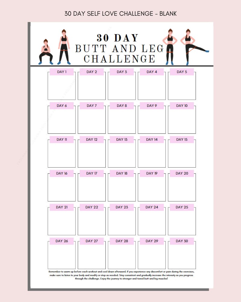 30 Day Butt & Leg Challenge: Fitness Tracker Printable (PDF) - Etsy