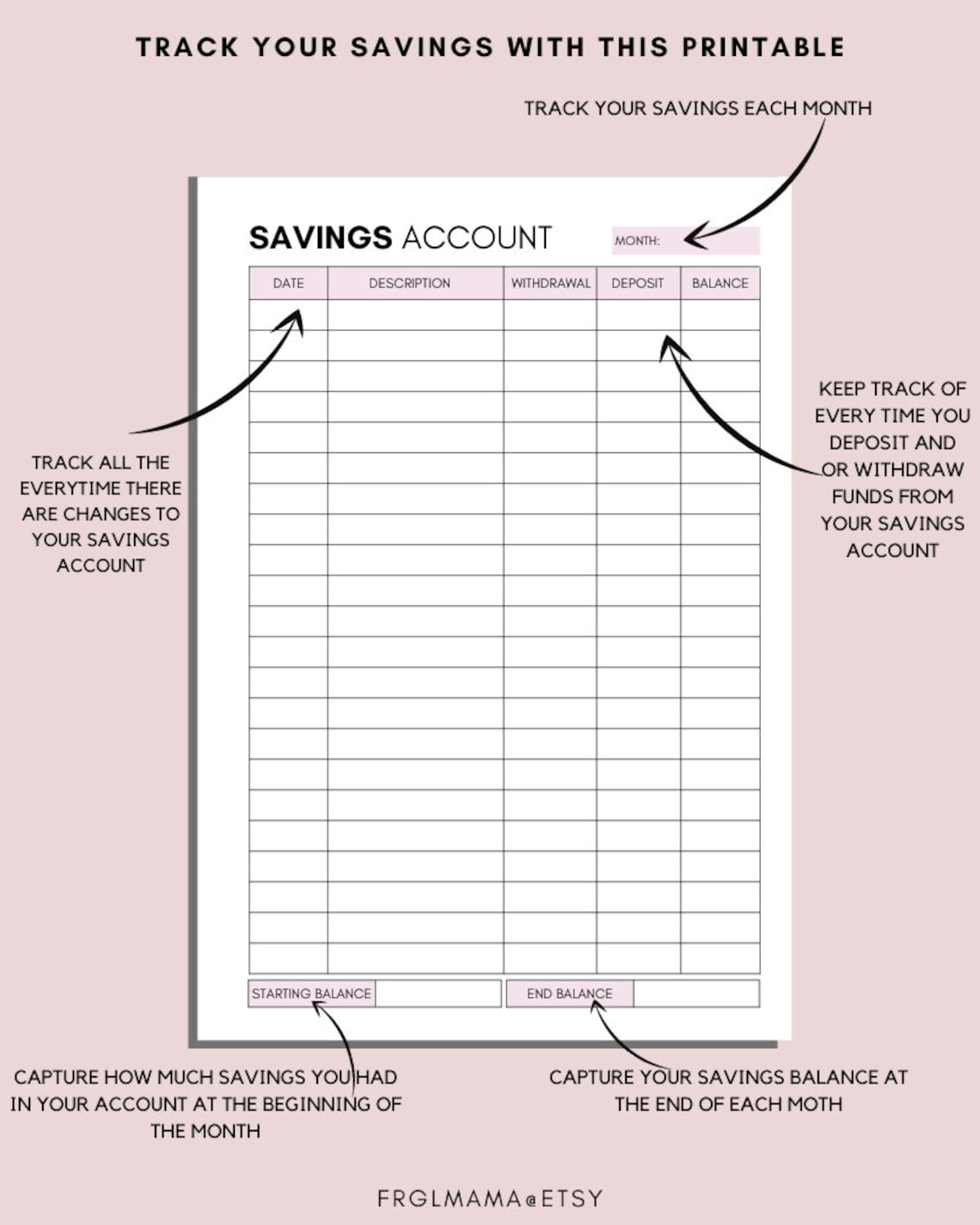Savings Account Sheet Printable Personal Savings Tracker - Etsy